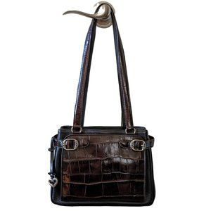 BRIGHTON Burgundy Croc and Black Leather with built-in wallet